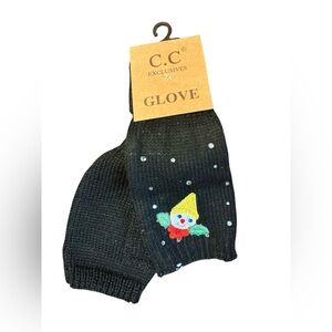 C.C Exclusive Mr. Bingle Christmas Fingerless Black Gloves